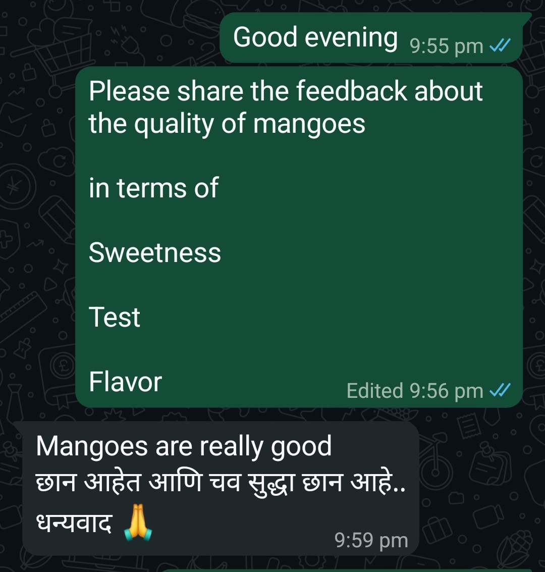 Customer testimonial for BulFresh Alphonso mangoes